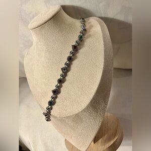 NWOT Silver Bracelet with Jewel Tone Faceted Crystals 7” Long Nice Quality! Y2K